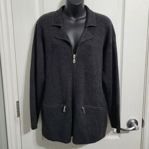 #086 Jones Studio Dark Grey Zip-Up Knit Cardigan Sz Large